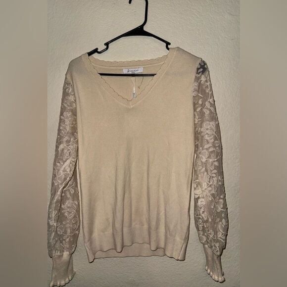 SIANI CRÈME SWEATER LACE, BEADED BALLOON SLEEVES - Size MED- NWT - Picture 9 of 15